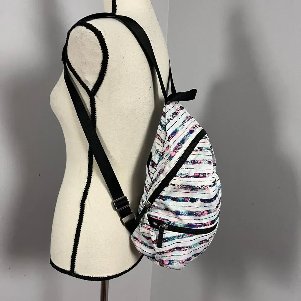 Ivivva by Lululemon Girl's Active Small Backpack Multi Stripe Bottom Shoe Pocket